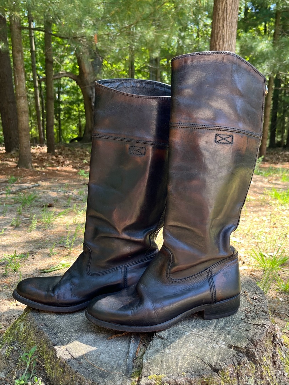 Y2K Frye Genuine Leather Demy Cuff Brown Equestrian Riding Boots Size 8 Boho